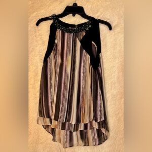 Jennifer Lopez Embellished Striped Chiffon Hi-Low Tank Top ✨